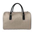 Beige And White Knitted Pattern Print Leather Duffel Bag