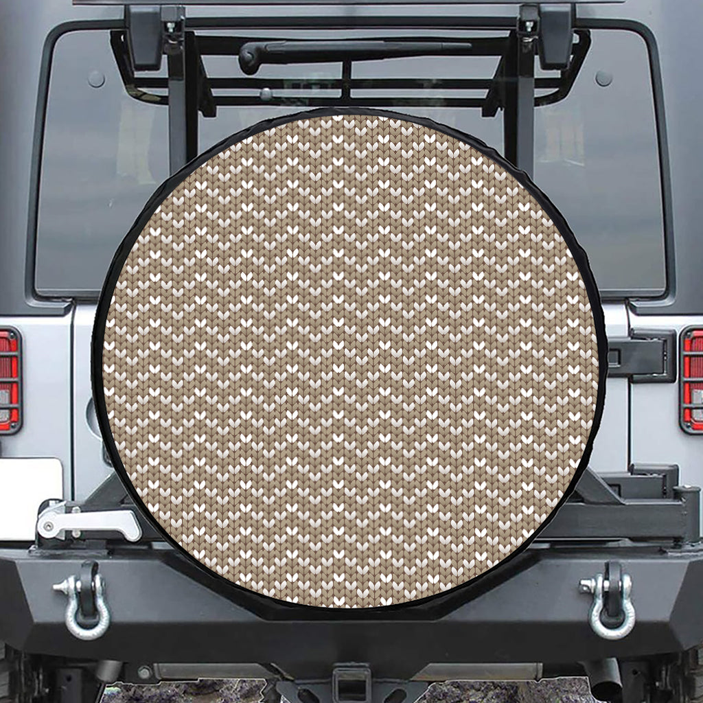 Beige And White Knitted Pattern Print Leather Spare Tire Cover