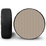 Beige And White Knitted Pattern Print Leather Spare Tire Cover