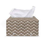 Beige And White Knitted Pattern Print Leather Tissue Box Cover