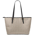 Beige And White Knitted Pattern Print Leather Tote Bag With Zipper