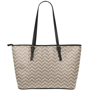 Beige And White Knitted Pattern Print Leather Tote Bag