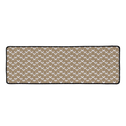 Beige And White Knitted Pattern Print Long Kitchen Mat