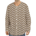 Beige And White Knitted Pattern Print Long Sleeve Baseball Jersey