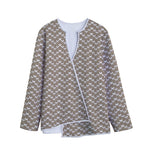 Beige And White Knitted Pattern Print Long Sleeve Short Coat