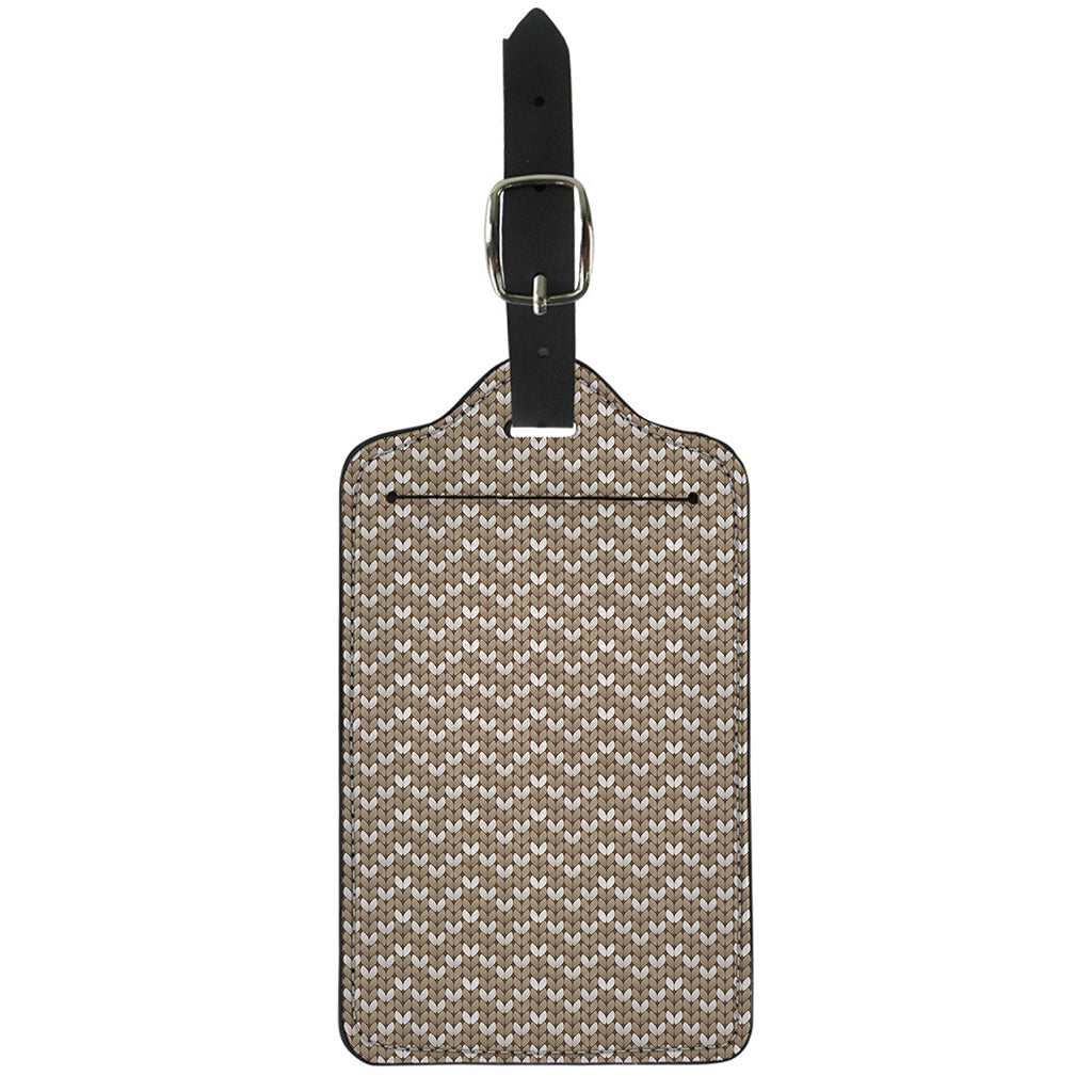 Beige And White Knitted Pattern Print Luggage Tag