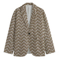 Beige And White Knitted Pattern Print Men's Blazer