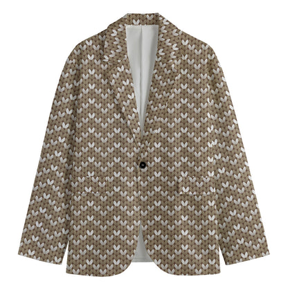 Beige And White Knitted Pattern Print Men's Blazer