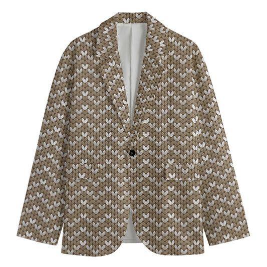 Beige And White Knitted Pattern Print Men's Blazer