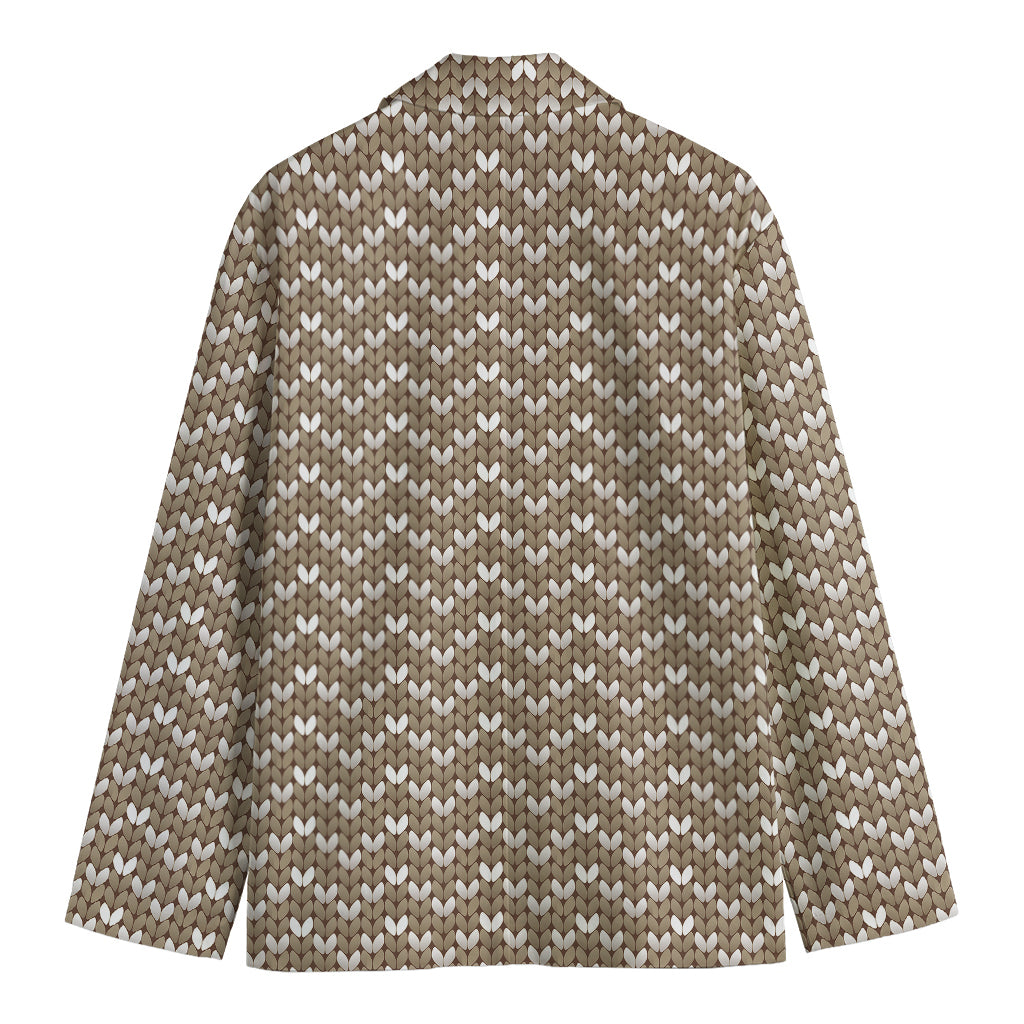 Beige And White Knitted Pattern Print Men's Blazer