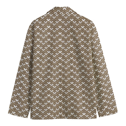 Beige And White Knitted Pattern Print Men's Blazer