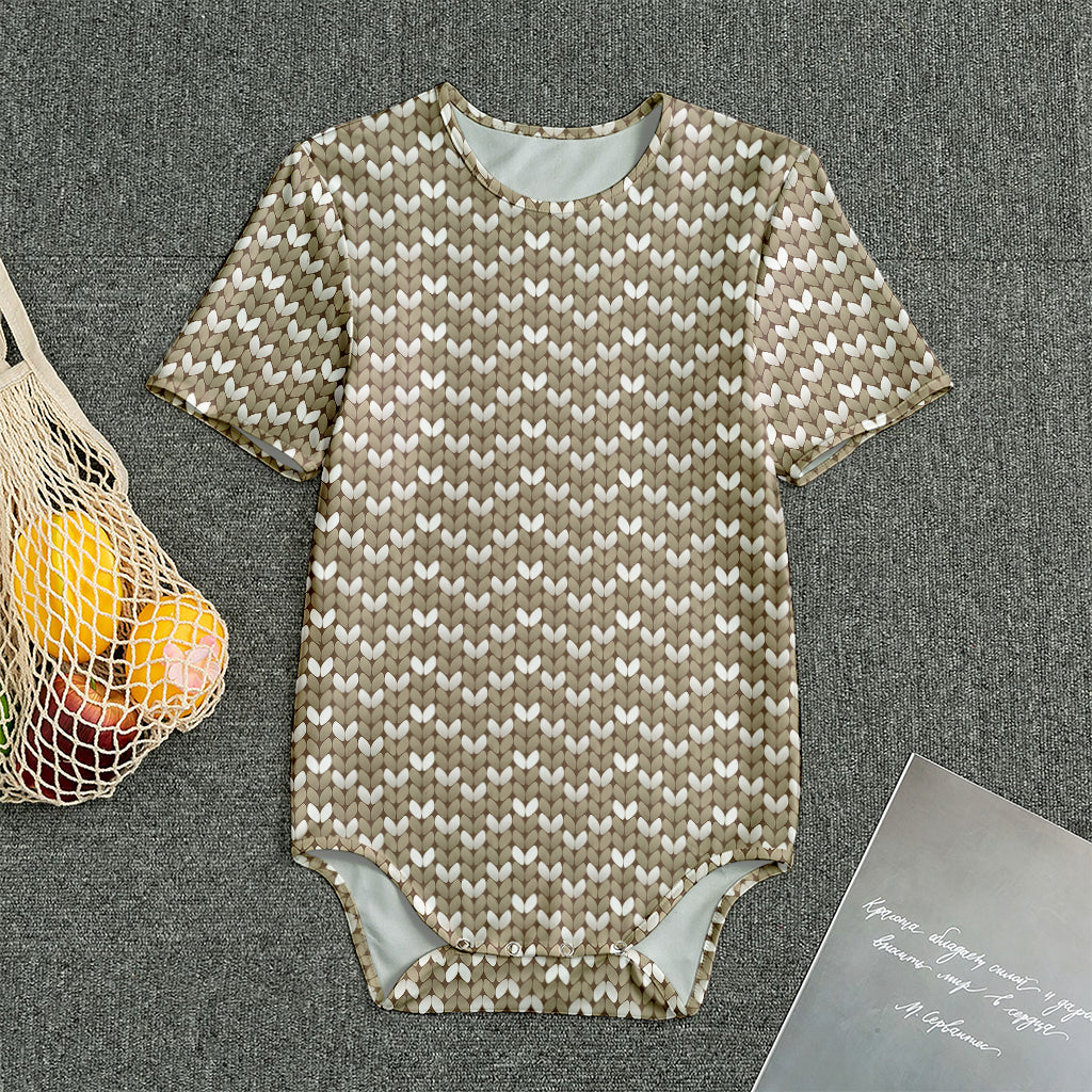 Beige And White Knitted Pattern Print Men's Bodysuit