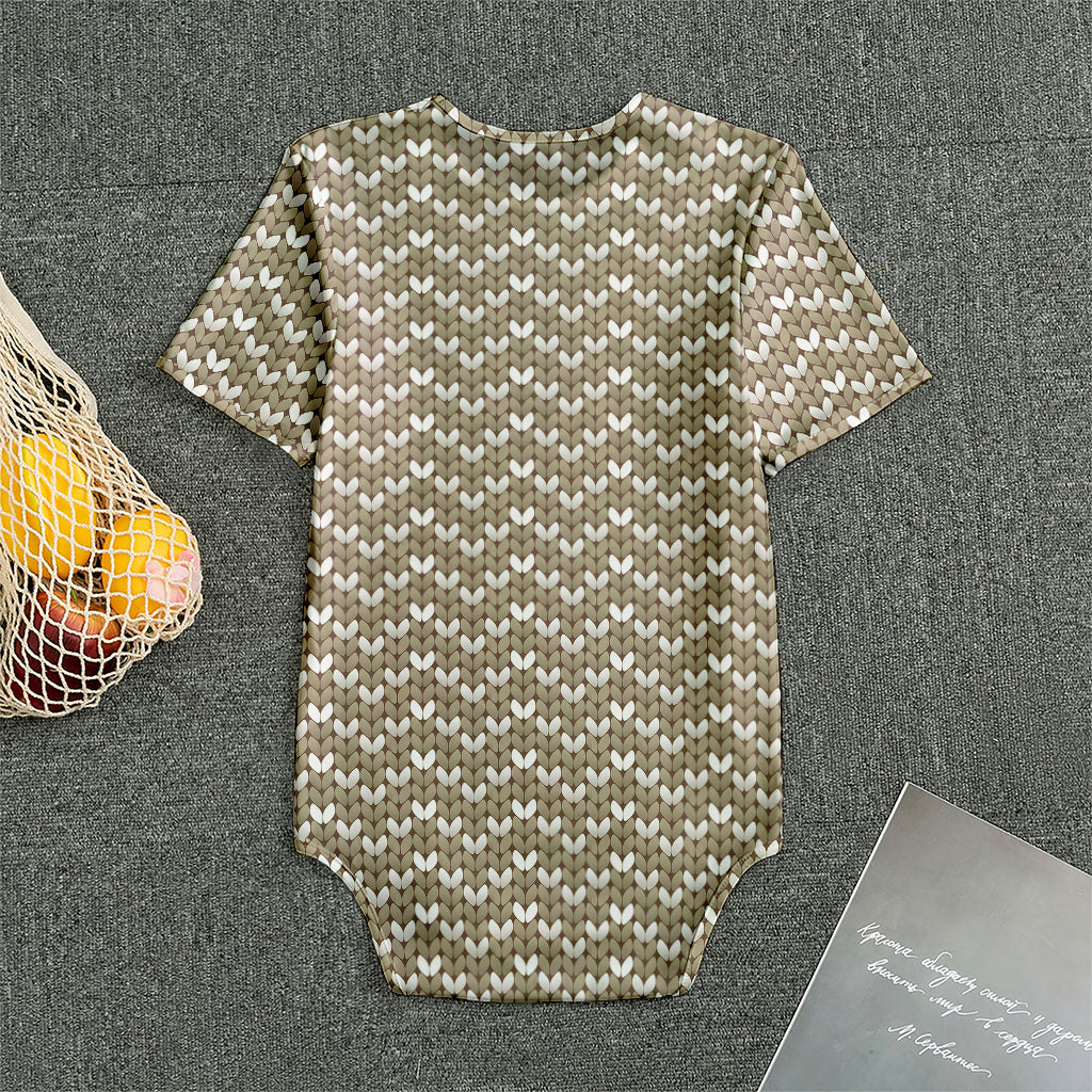 Beige And White Knitted Pattern Print Men's Bodysuit