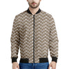 Beige And White Knitted Pattern Print Men's Bomber Jacket