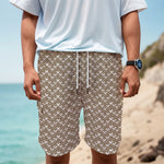 Beige And White Knitted Pattern Print Men's Cargo Shorts