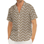 Beige And White Knitted Pattern Print Men's Deep V-Neck Shirt
