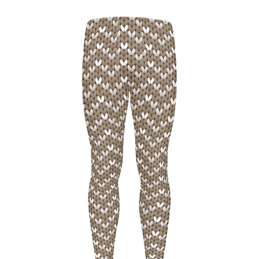 Beige And White Knitted Pattern Print Men's leggings