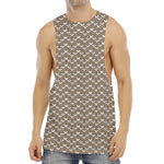 Beige And White Knitted Pattern Print Men's Muscle Tank Top