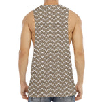 Beige And White Knitted Pattern Print Men's Muscle Tank Top