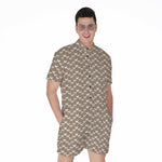 Beige And White Knitted Pattern Print Men's Rompers