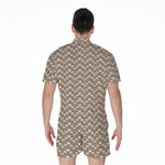Beige And White Knitted Pattern Print Men's Rompers