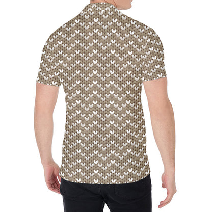 Beige And White Knitted Pattern Print Men's Shirt