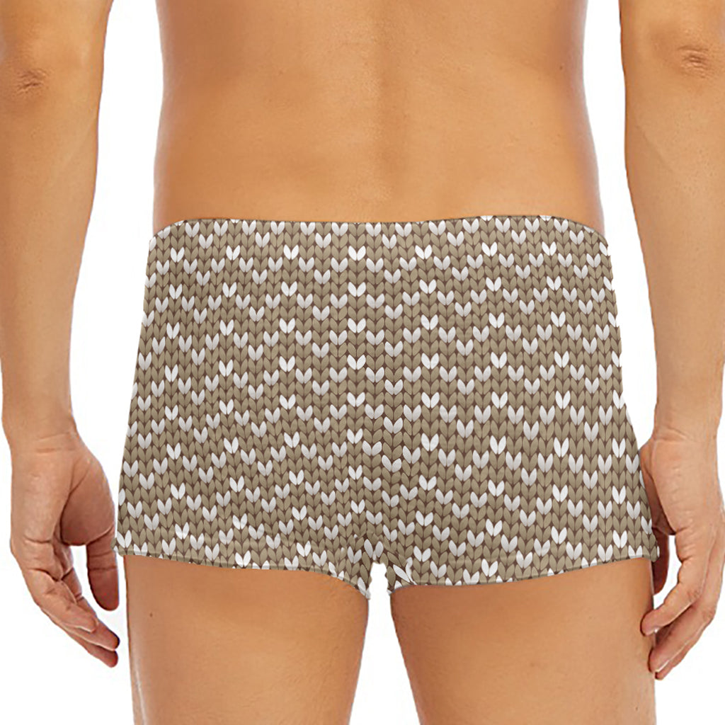 Beige And White Knitted Pattern Print Men's Short Boxer Briefs