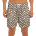 Beige And White Knitted Pattern Print Men's Split Running Shorts