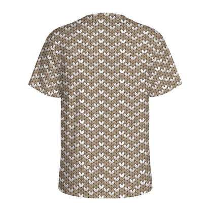 Beige And White Knitted Pattern Print Men's Sports T-Shirt