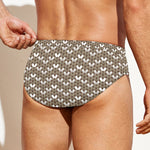 Beige And White Knitted Pattern Print Men's Swim Briefs