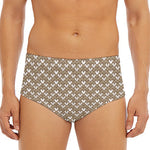 Beige And White Knitted Pattern Print Men's Triangle Swim Briefs
