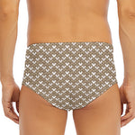 Beige And White Knitted Pattern Print Men's Triangle Swim Briefs