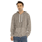 Beige And White Knitted Pattern Print Men's Velvet Pullover Hoodie
