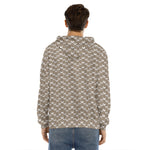 Beige And White Knitted Pattern Print Men's Velvet Pullover Hoodie