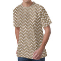 Beige And White Knitted Pattern Print Men's Velvet T-Shirt