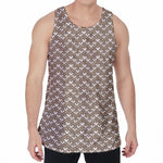 Beige And White Knitted Pattern Print Men's Velvet Tank Top