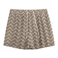Beige And White Knitted Pattern Print Mesh Shorts