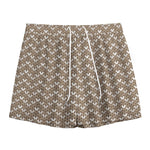 Beige And White Knitted Pattern Print Mesh Shorts