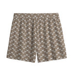 Beige And White Knitted Pattern Print Mesh Shorts