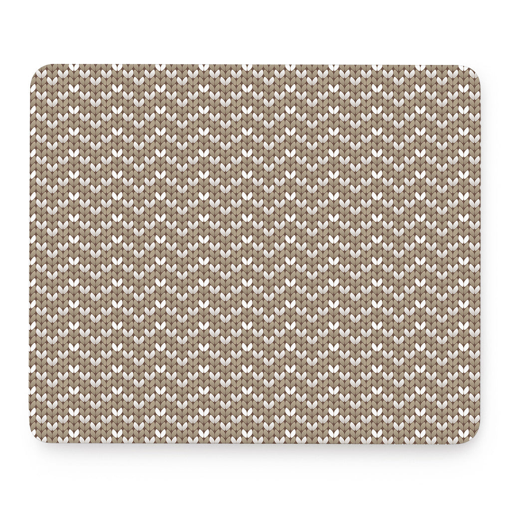 Beige And White Knitted Pattern Print Mouse Pad