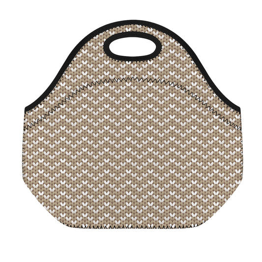 Beige And White Knitted Pattern Print Neoprene Lunch Bag