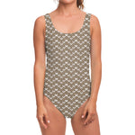 Beige And White Knitted Pattern Print One Piece Swimsuit