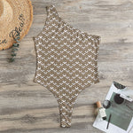 Beige And White Knitted Pattern Print One Shoulder Bodysuit