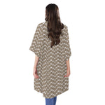 Beige And White Knitted Pattern Print Open Front Beach Cover Up