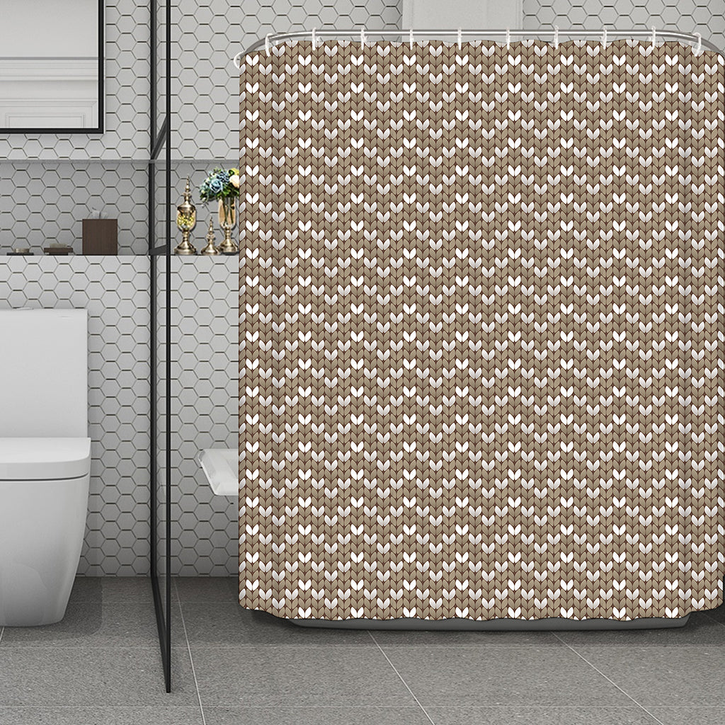 Beige And White Knitted Pattern Print Polyester Shower Curtain