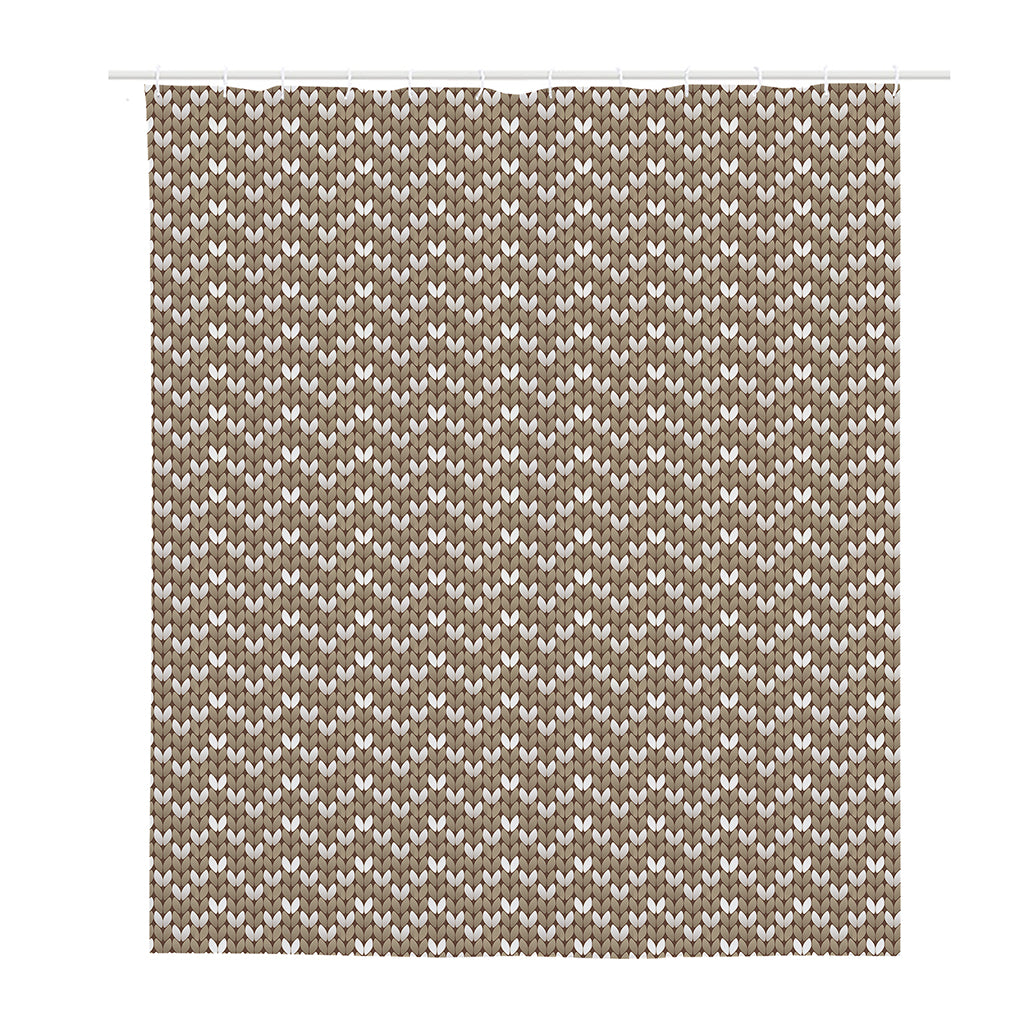 Beige And White Knitted Pattern Print Polyester Shower Curtain