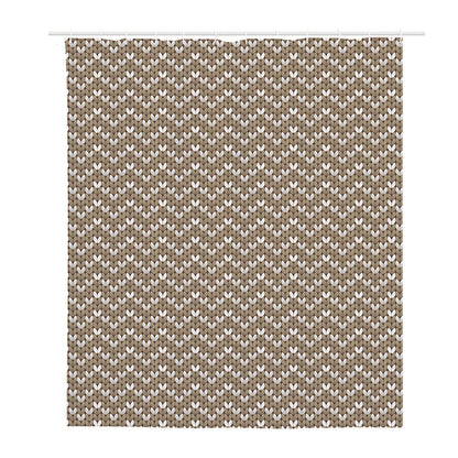 Beige And White Knitted Pattern Print Polyester Shower Curtain