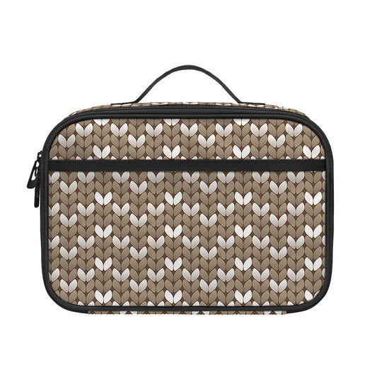 Beige And White Knitted Pattern Print Portable Lunch Bag
