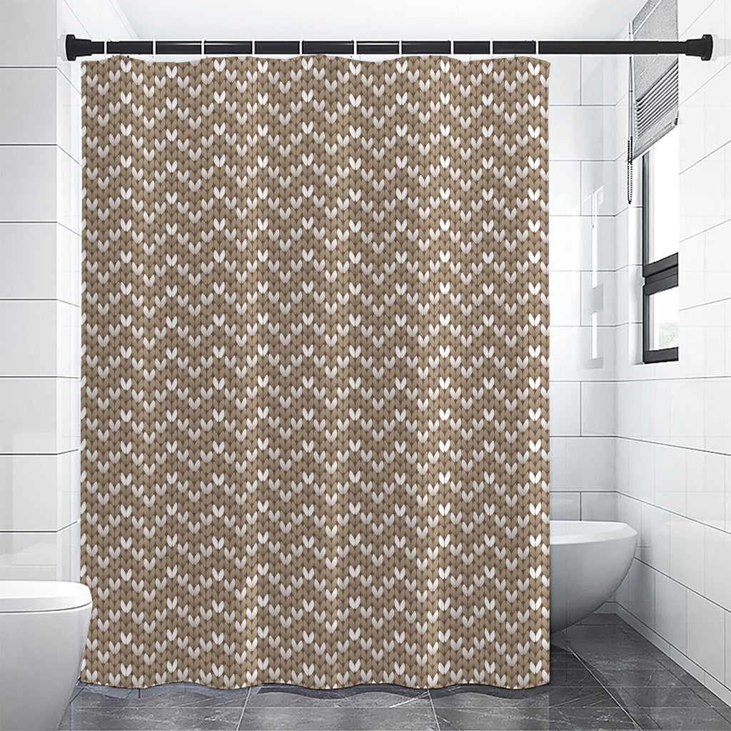 Beige And White Knitted Pattern Print Premium Shower Curtain
