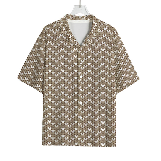Beige And White Knitted Pattern Print Rayon Hawaiian Shirt